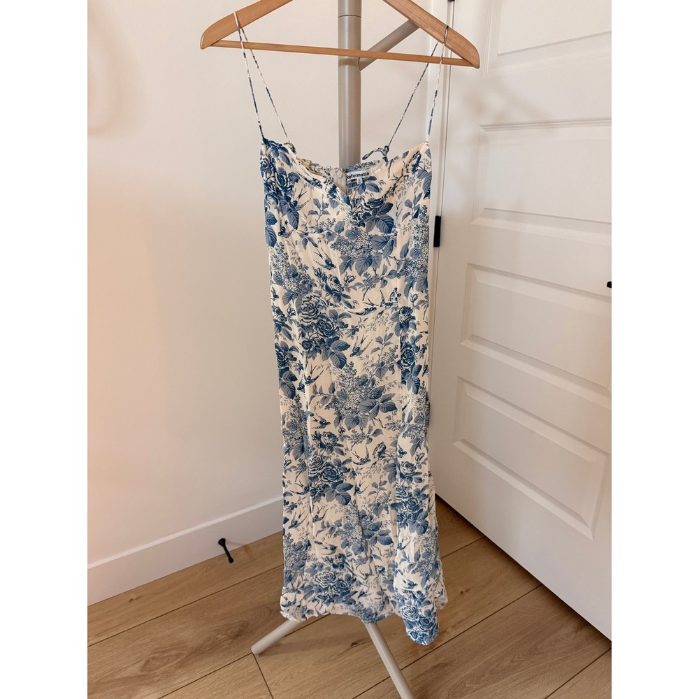 Reformation Juliette Dress Pompadour Blue Toile Floral Sweetheart Midi 10 NWT
